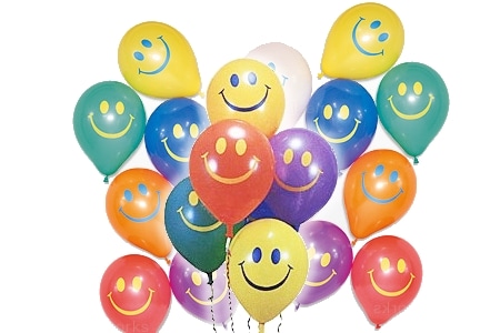 スマイル風船（10インチ・100枚セット）アソートカラー／バルブ有無選択可