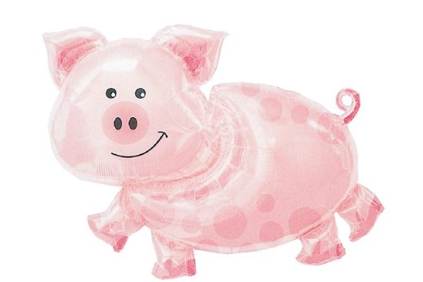 ジャンボブタ風船 5枚セット｜大きな丸いピンクのぶたさんヘリウムバルーン｜店舗・イベント装飾に