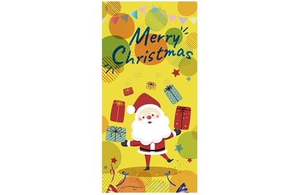 プレゼントサンタタペストリー（防炎仕様・サンタジャグリングデザイン）