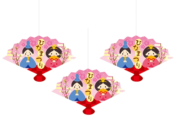 ひなまつり 扇オーナメント 3個セット（テグス付き）