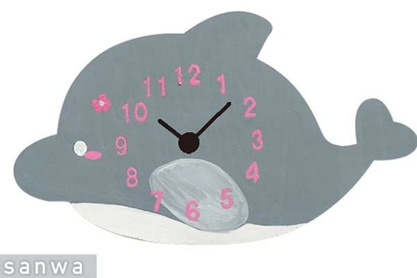 お絵描きイルカ時計キット｜自由に色塗りできる木製クラフト時計【完成サイズH11.7×W20.5cm】