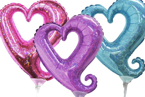 スティック風船のミニホログラムチェーンオブハートバルーンスティック付 イベント用品販促ｚｅｒｏ