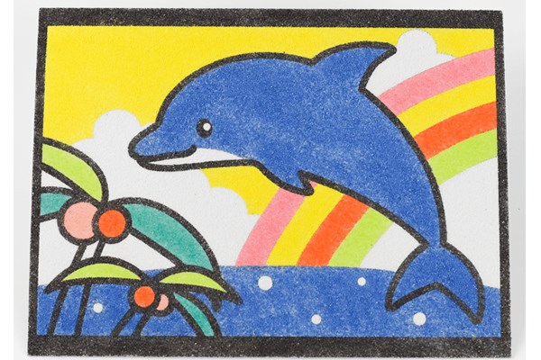 夏イルカ砂絵キット【簡単・子供向け工作】ココナッツ＆イルカのカラフルデザイン｜12色入り色砂セット付き｜200×150mm