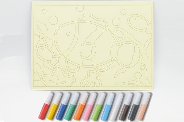 くまのみ砂絵キット 南国ヒトデ＆サンゴ柄｜簡単ステップで楽しめる色砂アート【12色砂付き・200×150mm】