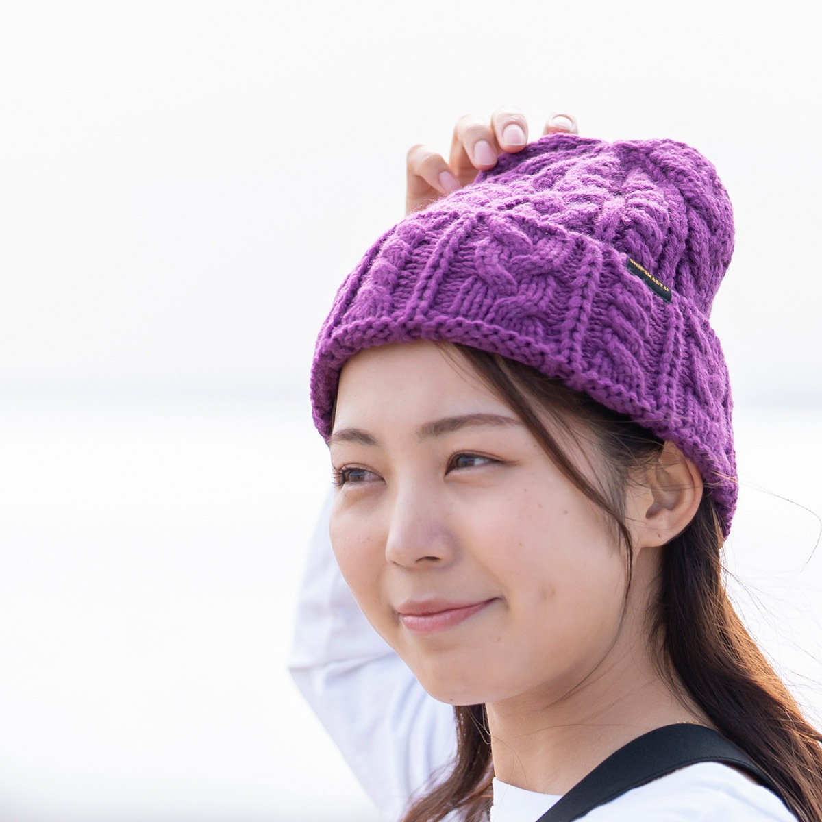 ケーブルニットキャップ【パープル】