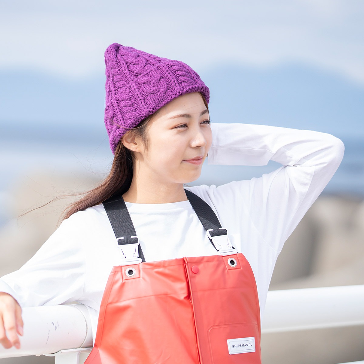 ケーブルニットキャップ【パープル】