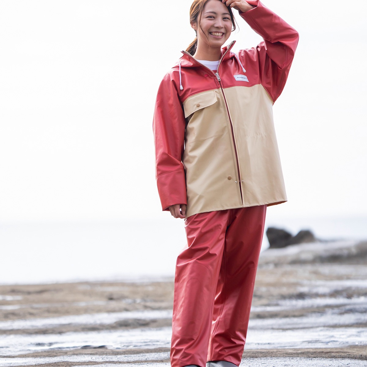 PVCジャケット【レッド×ベージュ】