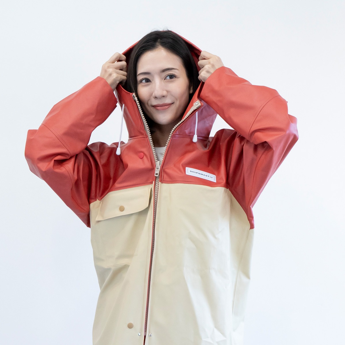 PVCジャケット【レッド×ベージュ】