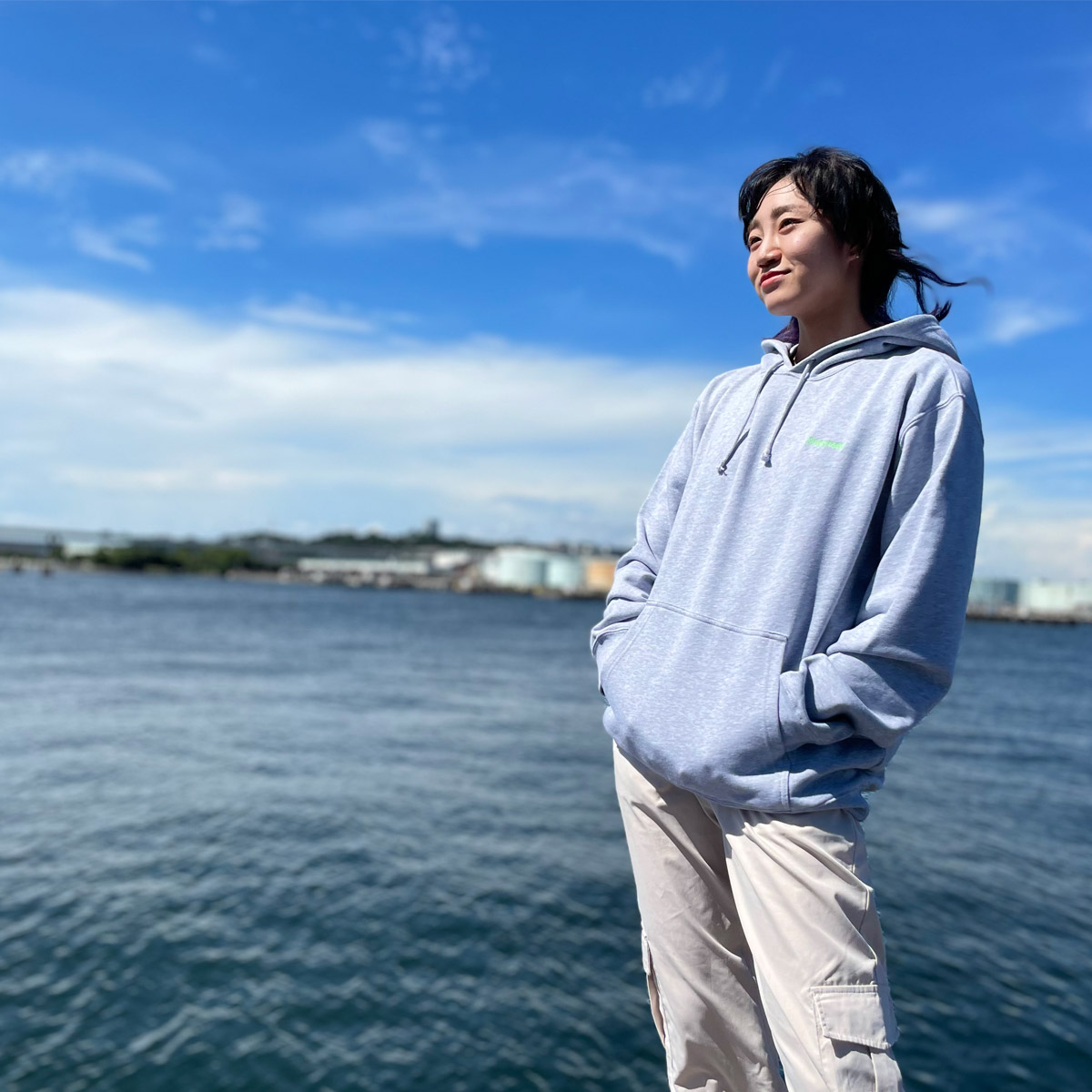 Shipsmastロゴフーディー【グレー×グリーン】