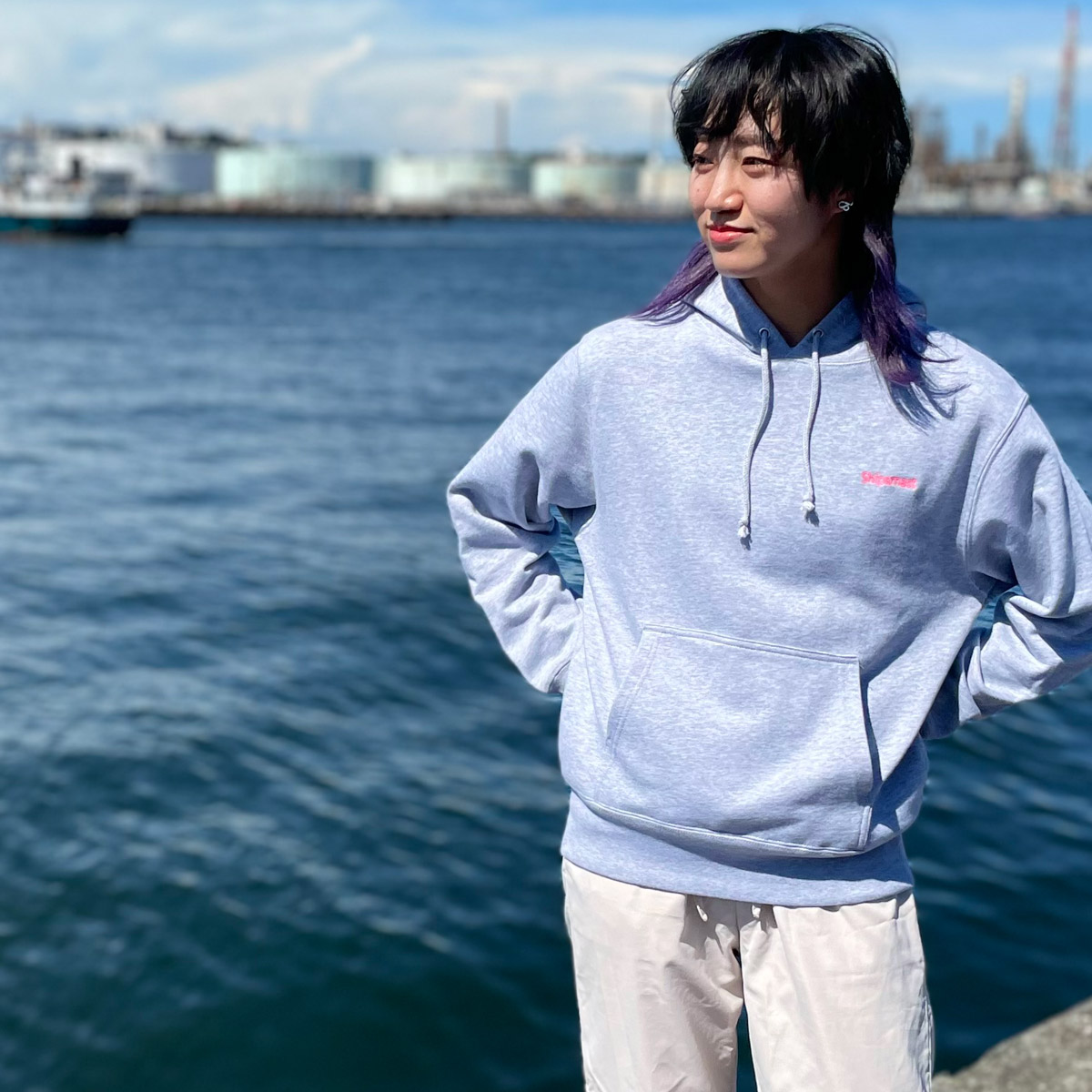 Shipsmastロゴフーディー【グレー×ピンク】