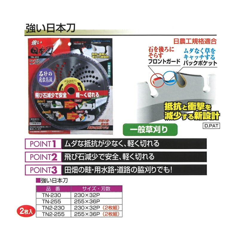 【1枚】刈払機用チップソー強い日本刀TN-255255×36P草刈造園高芝ギムネ三冨D