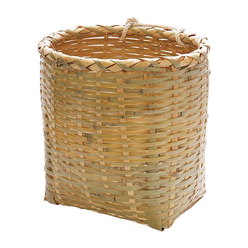 竹製 万能腰籠 紐付き 直径25cm×高さ28cm 収穫かご 竹籠 渋Y H