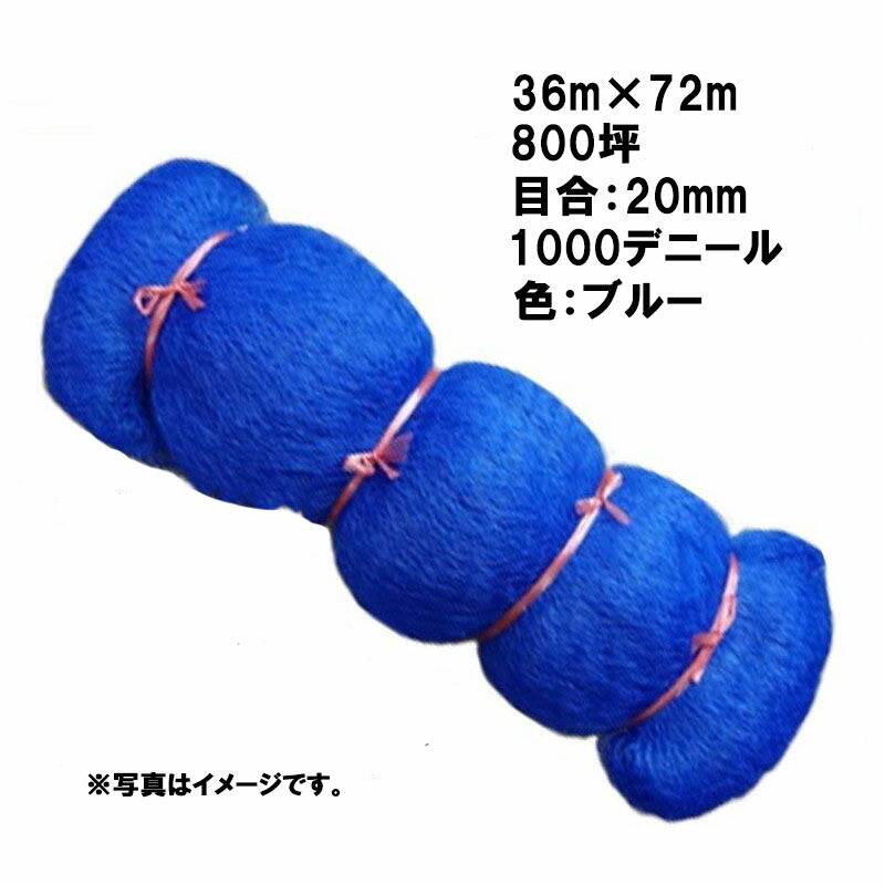 国産 防鳥網 36m×72m 800坪 20mm 目合 1000デニール ブルー 防鳥ネット 小商 北海道不可 代引不可