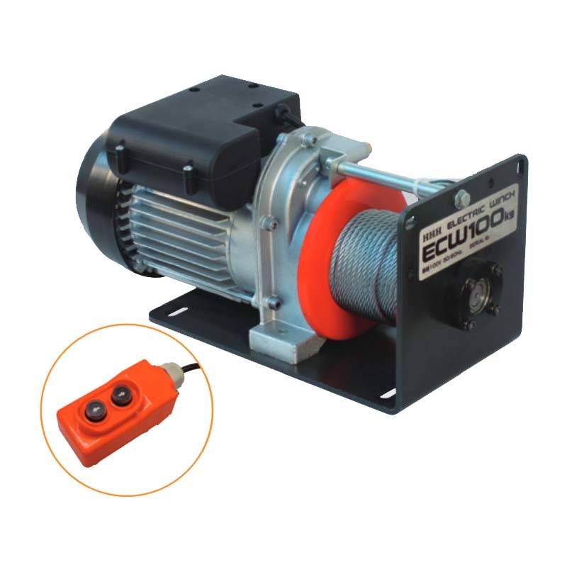 スリーエッチ 電動ウインチ ECW100 定格荷重100kg 単相100V ワイヤー長10m 巻取速度12 m/分 電動機250W HHH 代引不可