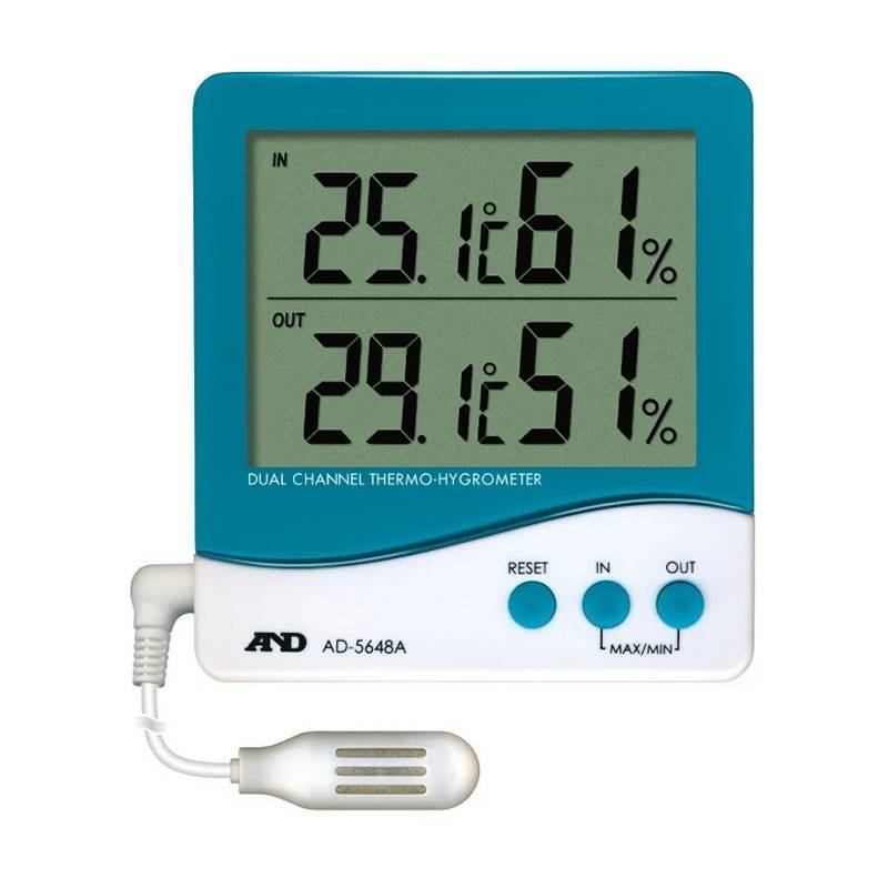A&D 外部センサー付き温湿度計 デュアルチャンネル AD-5648A 温度測定範囲 0～+50℃ 計測 計測器 計量 測量 測定 電子 エーアンドディー 宇N 代引不可