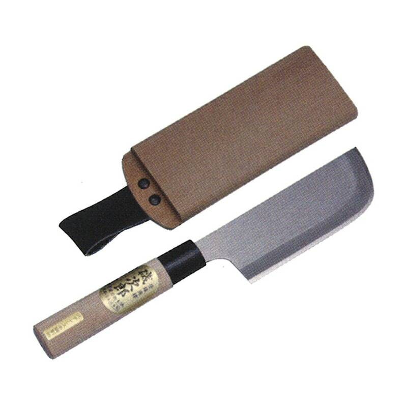 磯次郎 ステンレス割込両刃収穫包丁 (安来白鋼) 木サヤ入り 全長390mm 刃長135mm DK-691 ドウカン 道灌 三冨D