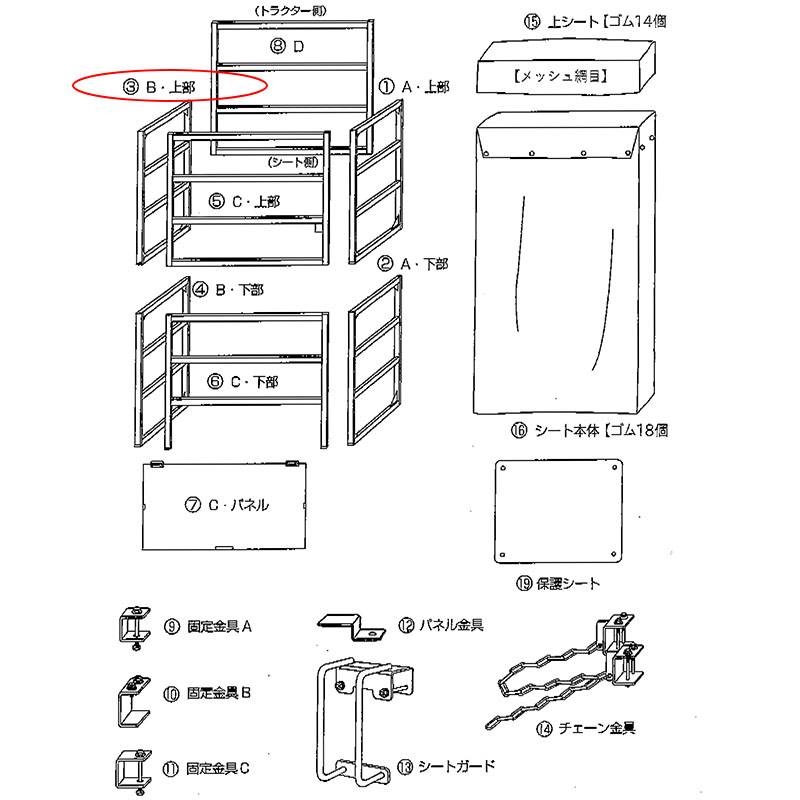 部品 3. B 上部 モミガラ運搬枠DMW-16・18用 パーツ 530845050 熊谷農機 オK 代引不可