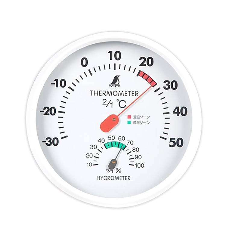 温湿度計 丸形 ホワイト F 15cm 72597 156×30mm 140g 壁掛 フック穴付 シンプル 白 シンワ測定 H