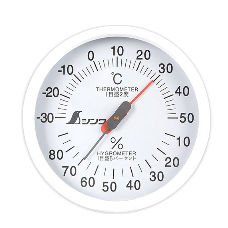 温湿度計 丸形 ホワイト U-1 10cm 72665 106×30mm 70g 壁掛 フック穴付 シンプル 白 シンワ測定 H