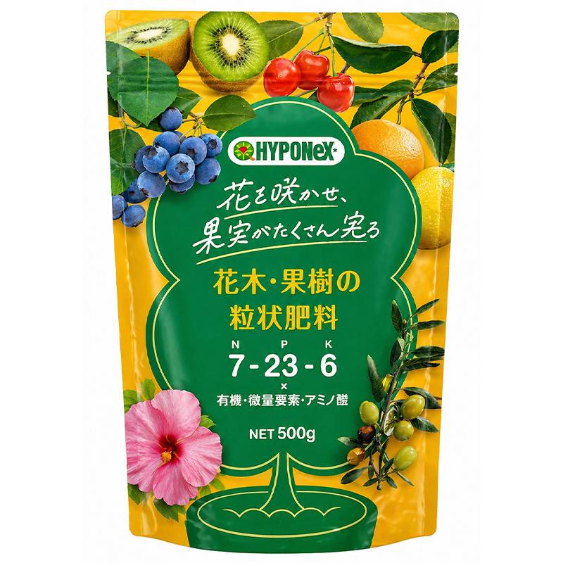 24袋 花木・果樹の粒状肥料 1袋500g 有機 微量要素 アミノ酸 花 果実 果物 肥料 ハイポネックス HYPONeX タS 個人宅配送不可 代引不可