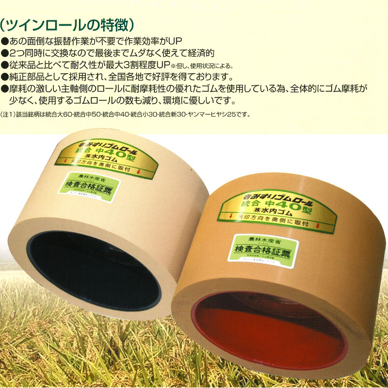 もみすりロール 統合 中 40 高耐久ロール 水内ゴム 単品 主軸側 籾摺り機用 ゴムロール MIZUUCHI オK 個人宅配送不可 代引不可