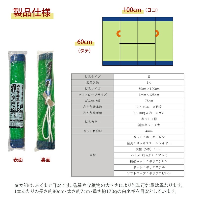 1枚 ネギマキネット Sタイプ 60cm×100cm ネギ 枝豆 花 収穫ネット ねぎ 葱 収穫 運搬 保管 ネギ巻き ねぎまき ねぎ巻き ネット シート 日本マタイ DZ