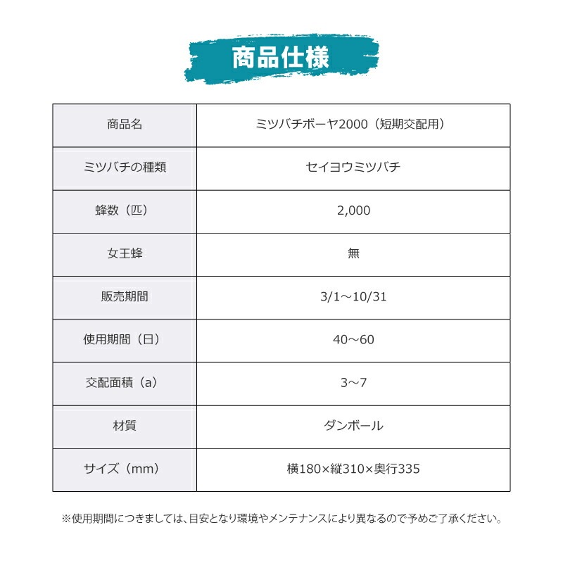 ミツバチ 受粉用 ミツバチボーヤ2000 短期 交配用 女王蜂なし 蜜蜂 2000匹 花粉 交配 授粉 蜂 スイカ メロン ピーマン ナス イチゴ 西岡養蜂園 タS 代引不可