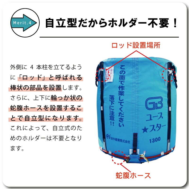 1個 グレンバッグユーススター 1300L 750kg ライスセンター 一般乾燥機 兼用 自立式 米 稲刈り 籾 もみ 麦 大麦 豆 収穫 出荷 移動 フレコン 田中産業 シBDZ