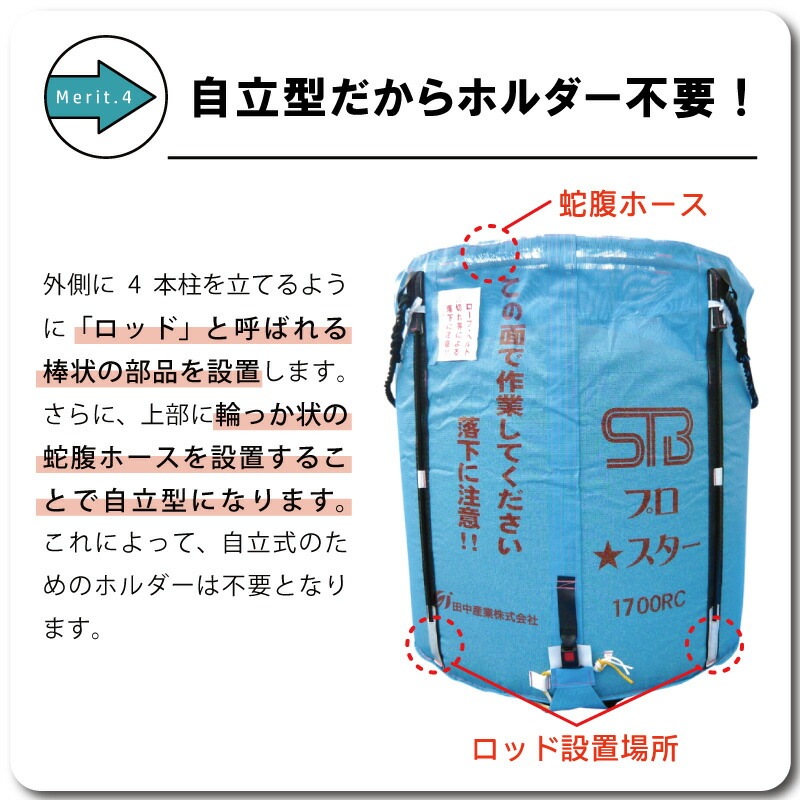 1個 スタンドバッグプロスター 1700L 1t ライスセンター専用 自立式 米 麦 大豆 小豆 稲刈り 収穫 出荷 運搬 収穫袋 おすすめ フレコンバッグ 田中産業 シBDZ