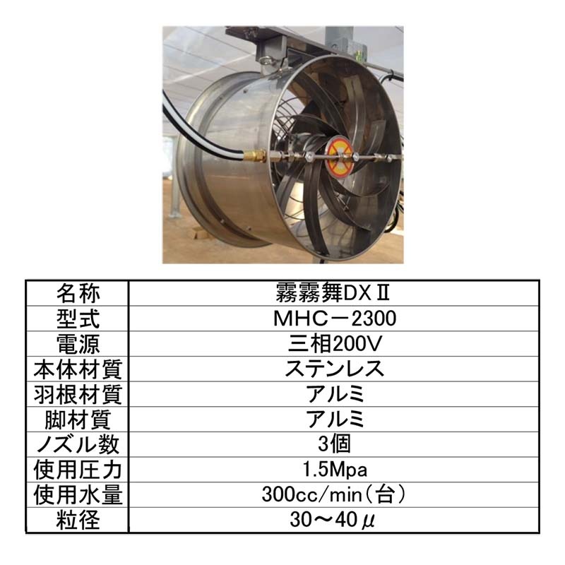 簡易細霧冷房循環ファン 霧霧舞DXII MHC-2300 三相200V フクスイ 循環扇 園芸施設用 ビニールハウス 温度ムラ 結露防止 タS 個人宅配送不可 代引不可