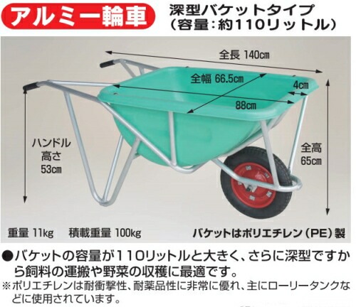 ハラックス アルミ 一輪車 深型 バケットタイプ CF-4N 容量 110L ノーパンク 防J 代引不可