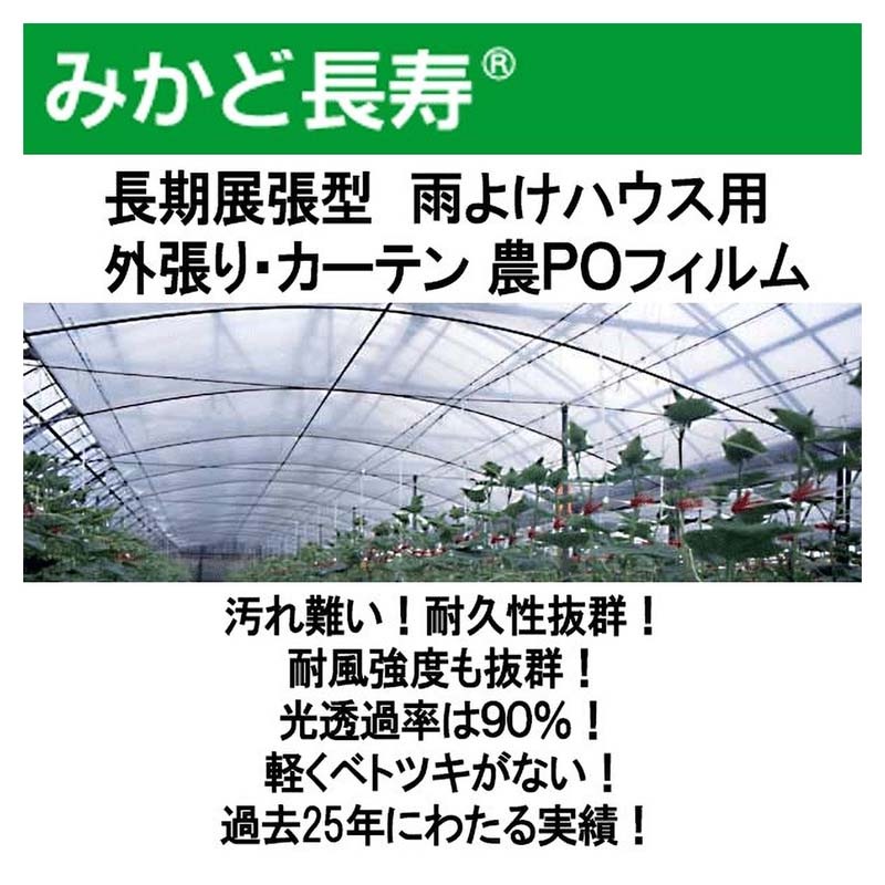 0.05mm厚 330cm幅 100m×2本 みかど長寿 50A 雨よけハウスカーテン用 農PO 透明 カ施 代引不可