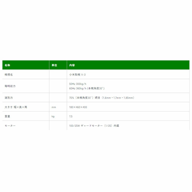 小米取機 V-3 連結連続使用タイプ セット台別売 精米 マルマス H