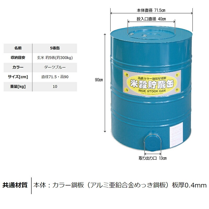 プラスワイズ本店｜米穀貯蔵缶 5俵缶 玄米 約300kg 貯蔵 5俵缶 川辺