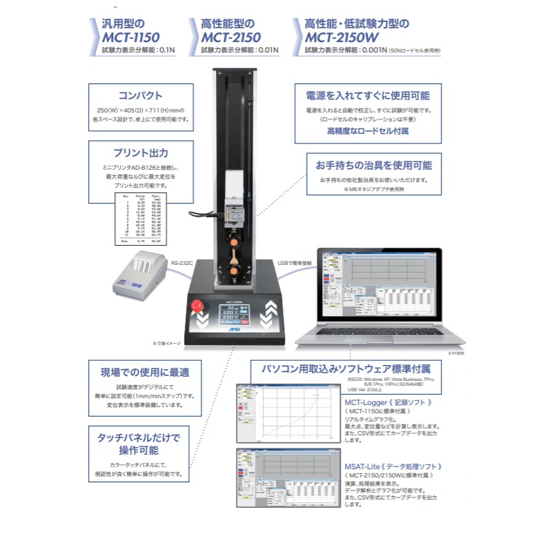 A&D 卓上型引張圧縮試験機 MCTシリーズ フォーステスター MCT-1150 最大試験力容量 500N 計測 計測器 計量 測量 測定 エーアンドディー 宇N 代引不可
