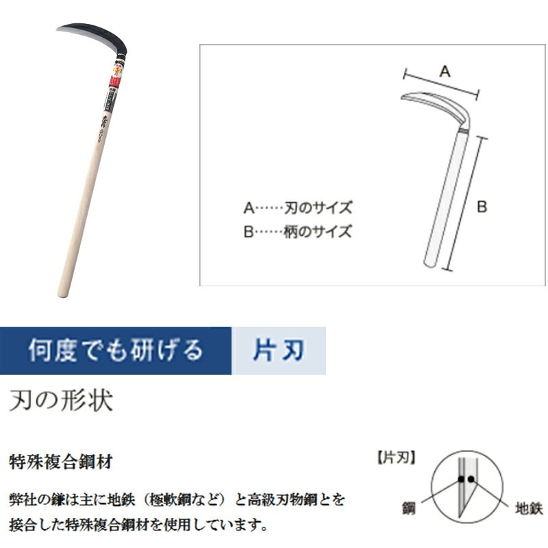 豊稔光山作 安来青紙片刃薄鎌 700柄 HT-0106 刃長 210mm 柄長 700mm 豊稔企販 あぜ 草刈り 除草 刃研ぎ 簡単