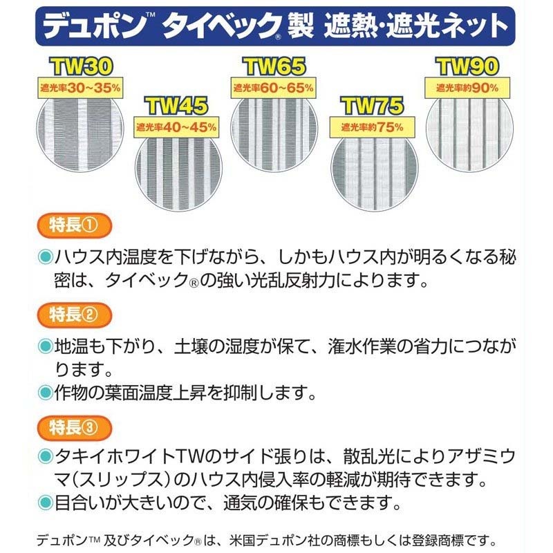 2m×100m 白 遮光率30～35％ タキイホワイトTW 遮光ネット TW30 寒冷紗 タキイ種苗 代引不可