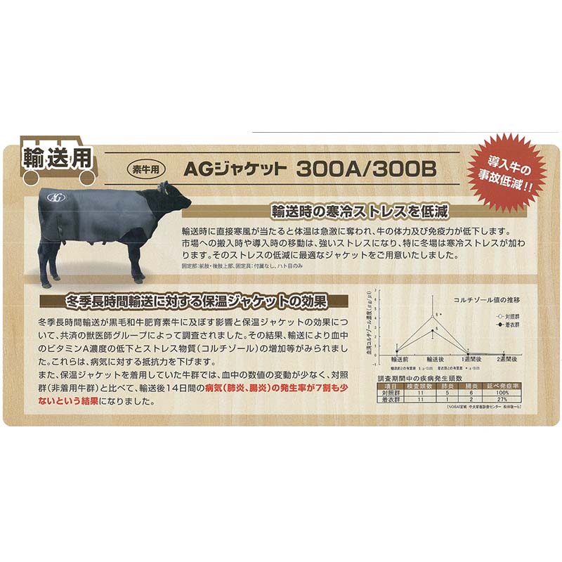 AGジャケット クラシック 黒 300Aサイズ 230～330kg 特殊4層構造 輸送用 素牛用 防寒着 AGトレーディング 代引不可
