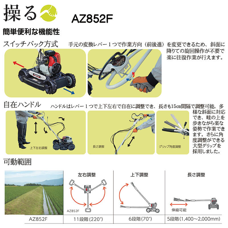 斜面刈り AZ431F 刈幅430mm 共立 TLEエンジン 4駆 草刈り機 前後2段 丸T D