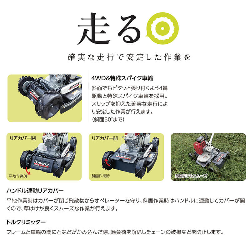 斜面刈り AZ431F 刈幅430mm 共立 TLEエンジン 4駆 草刈り機 前後2段 丸T D