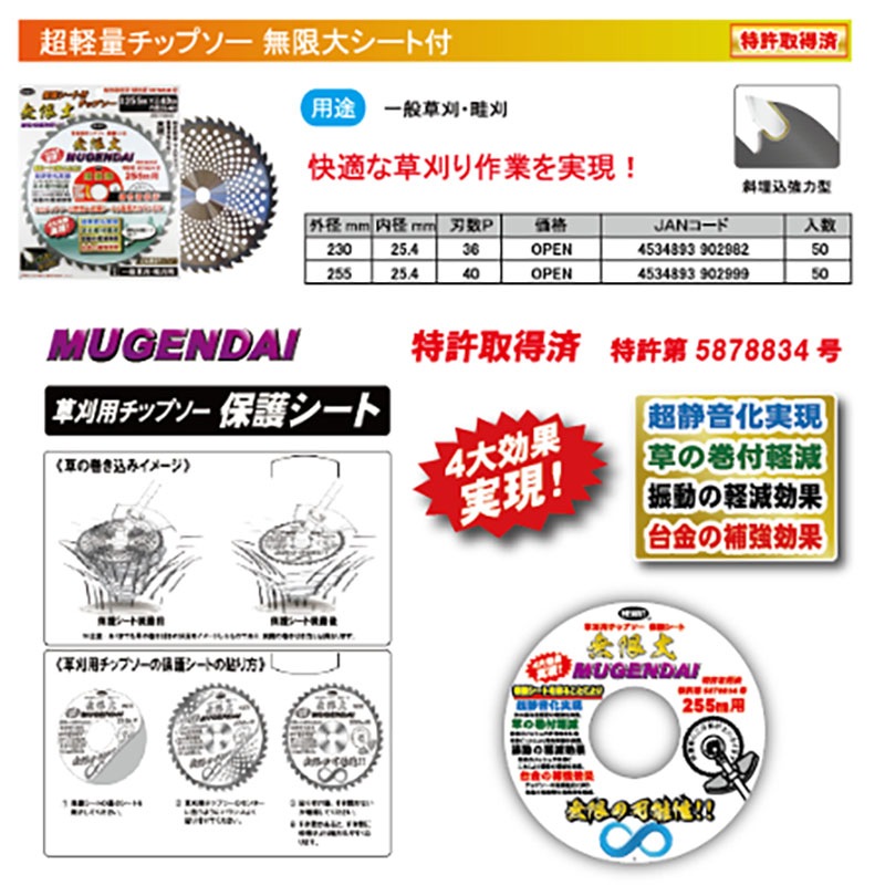 刈払機用 チップソー PRO-X 無限大 2枚組 255mm 40P HEART 草刈り ハートフルジャパン 代引不可