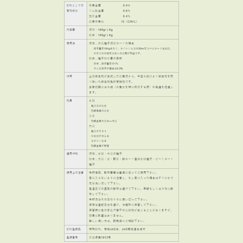 ネバルくん 粉末 1kg ファイトクローム 低コスト 収量 品質 肥料 大豆 麦 野菜 鉄コート直播水稲種子 ビートコート種子 作物 農業 農園 園芸 畑 新ク D