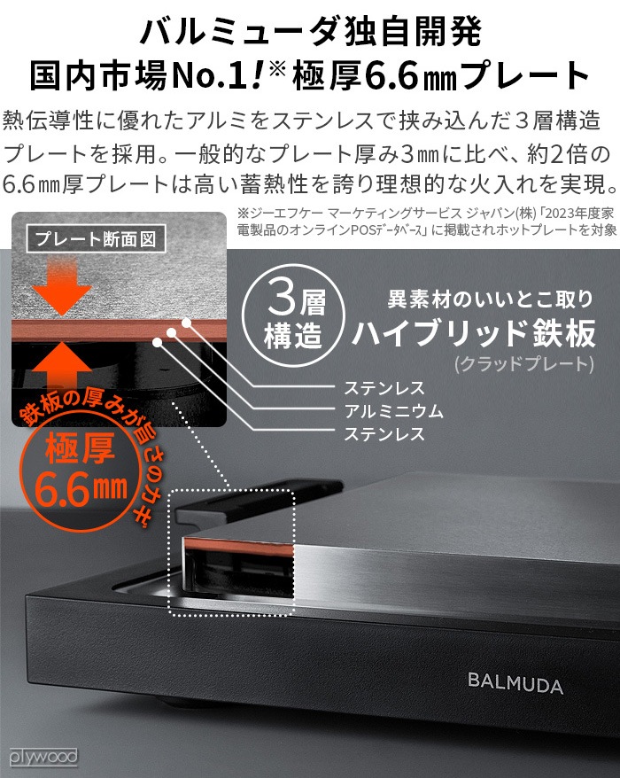 Хߥ塼 ץ졼 ץ  ɥС å BALMUDA The Plate Pro K10A-BK  Griddle & Cover K10-A100