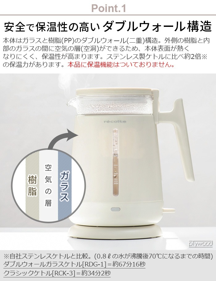 �쥳��� ���֥륦�����륬�饹���ȥ� RDG-1 recolte Double Wall Glass Kettle