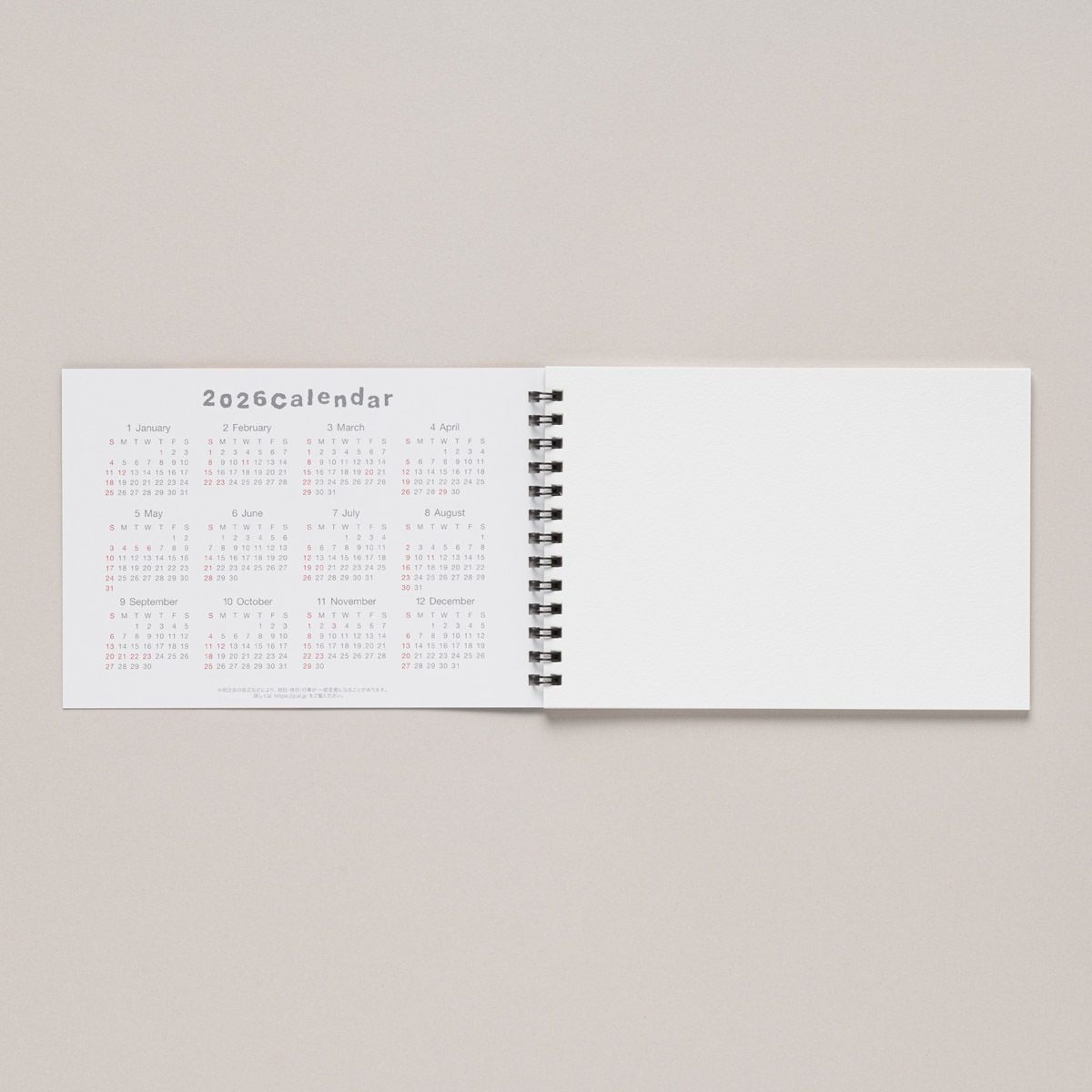 スケッチブックカレンダー2026（122mm×174mm、24枚）