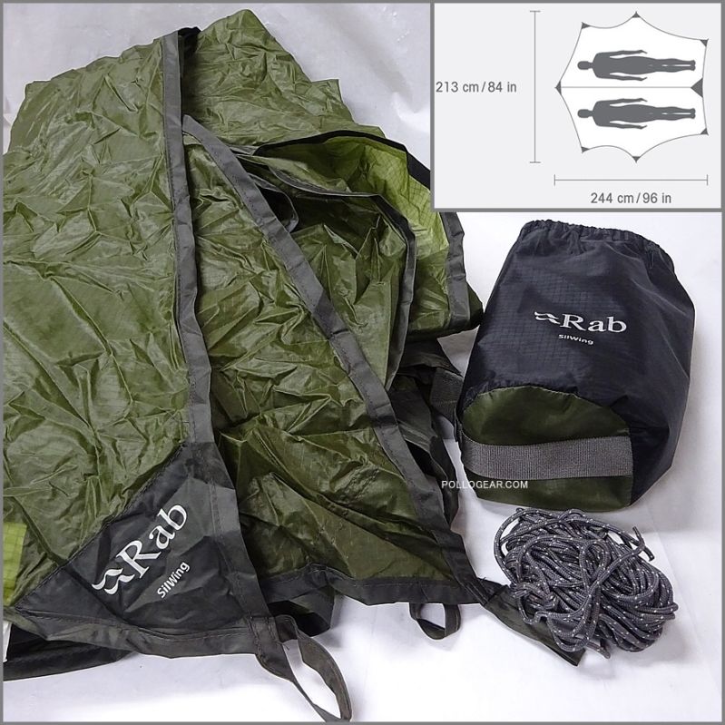 デッドストック Rab SilWing<br>シルウイング ULタープ 廃盤品<br>シルナイロン ウイングタープ<br>ウルトラライト シルタープ<br>-  [オリーブ]  (2.13m×2.44m)