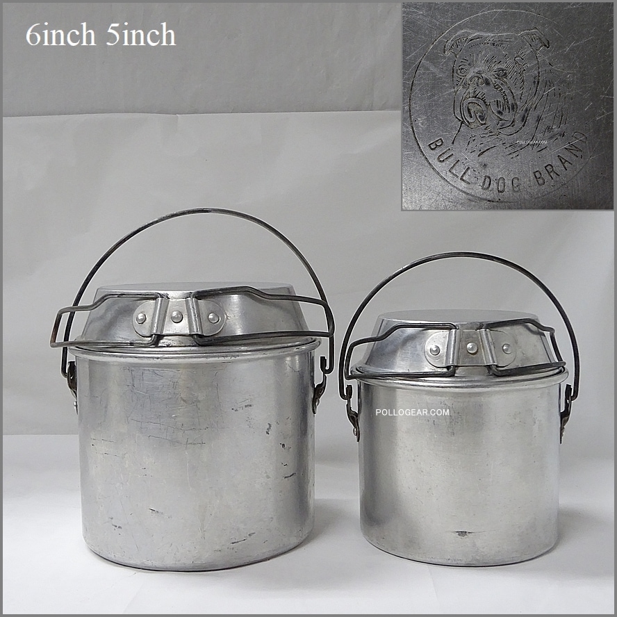 5+6 ホットン ブルドッグ<BR>50年代 劇画タッチ 刻印<BR>VINTAGE ビリー缶 クッカー<BR>イングランド製 小中2個セット ブッシュクラフト