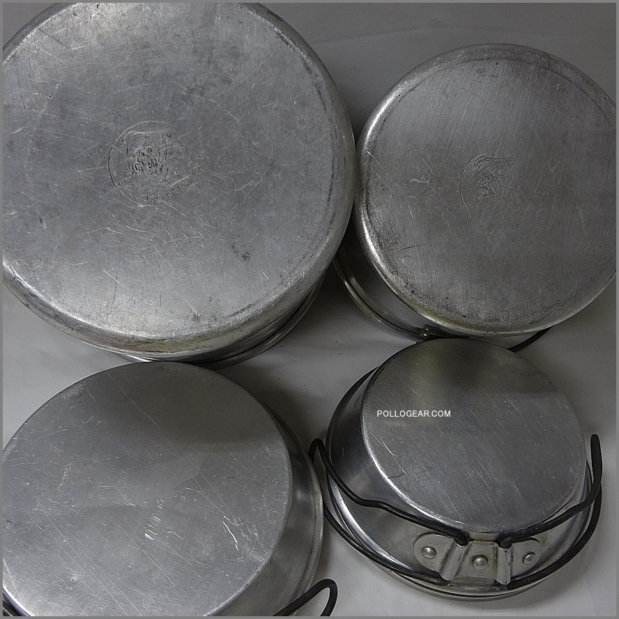 5+6 ホットン ブルドッグ<BR>50年代 劇画タッチ 刻印<BR>VINTAGE ビリー缶 クッカー<BR>イングランド製 小中2個セット ブッシュクラフト