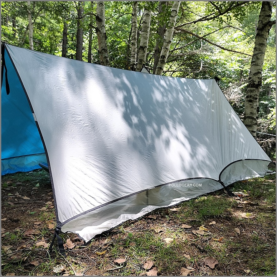 2007年 グラナイトギア<br>8×8 ノーザンライトタープ<br>GRANITE GEAR SILTARP<br>シルタープ スカート付き<br>バイカラー ブルー ホワイト<br>シルナイロン フラットタープ ULTRALIGHT CLASSIC