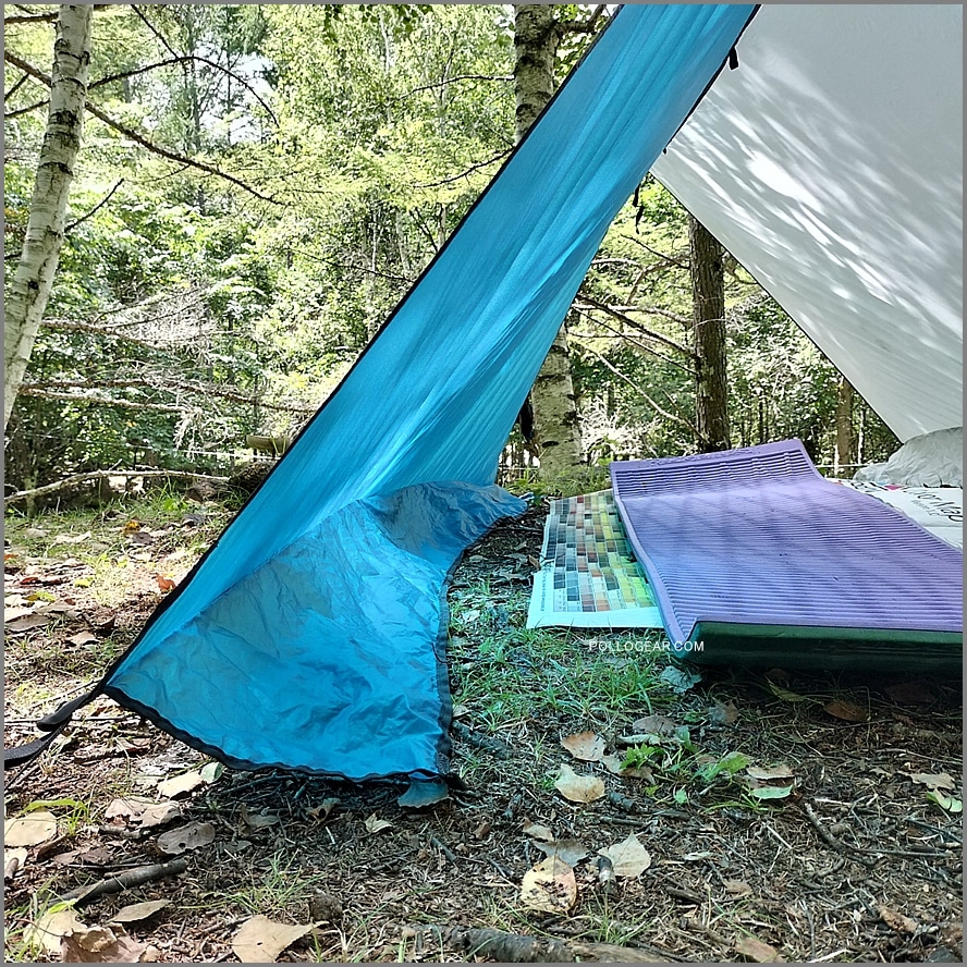 2007年 グラナイトギア<br>8×8 ノーザンライトタープ<br>GRANITE GEAR SILTARP<br>シルタープ スカート付き<br>バイカラー ブルー ホワイト<br>シルナイロン フラットタープ ULTRALIGHT CLASSIC